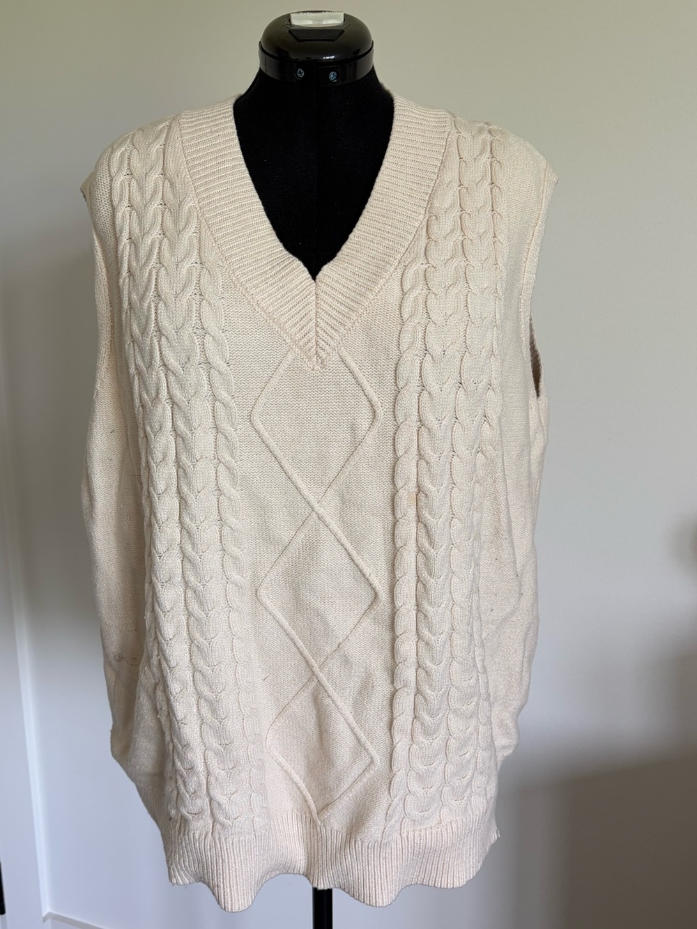 Cream Cable Knit V-Neck Sweater Vest